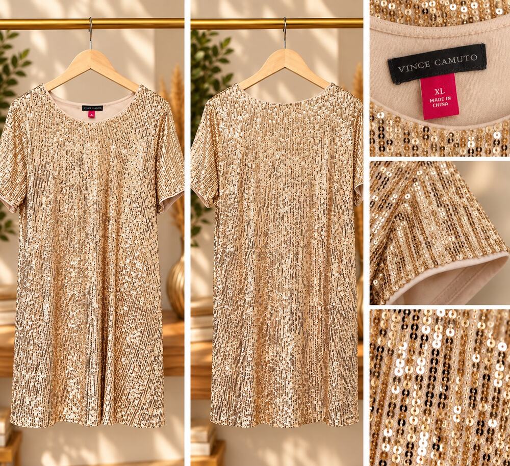 Vince Camuto Gold Sequin Shift Dress Size XL New no tag